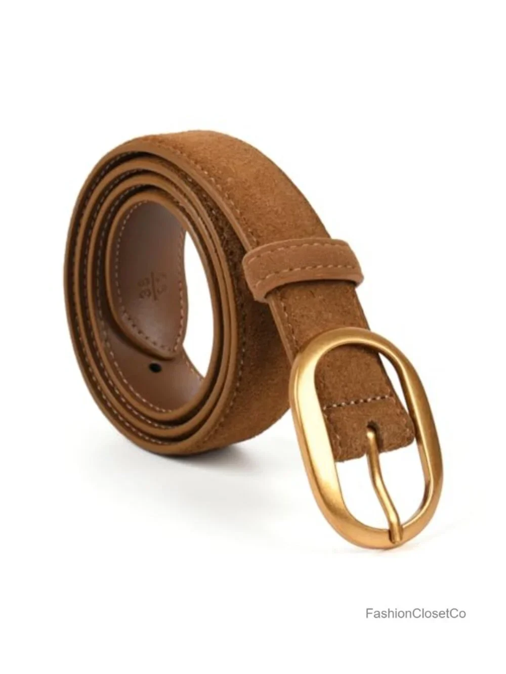 Women's Suede Leather Waist Belt with Gold Buckle